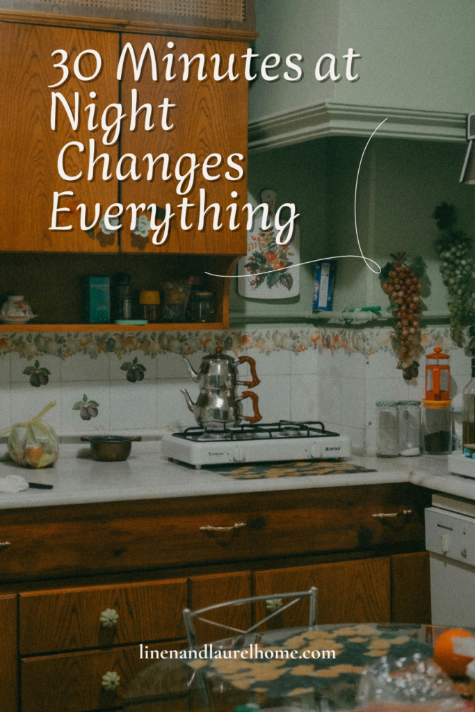 calm night routine for homeschool moms with candle and planner on table